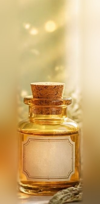 a small amber jar with a cork stopper