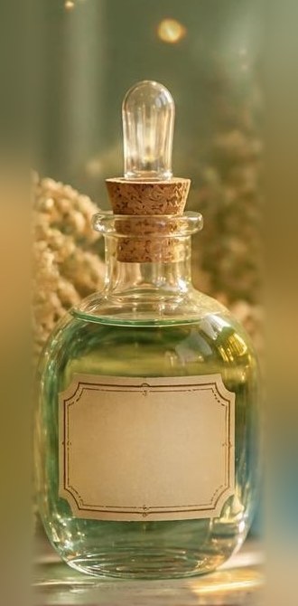 a pale green tincture with a cork stopper