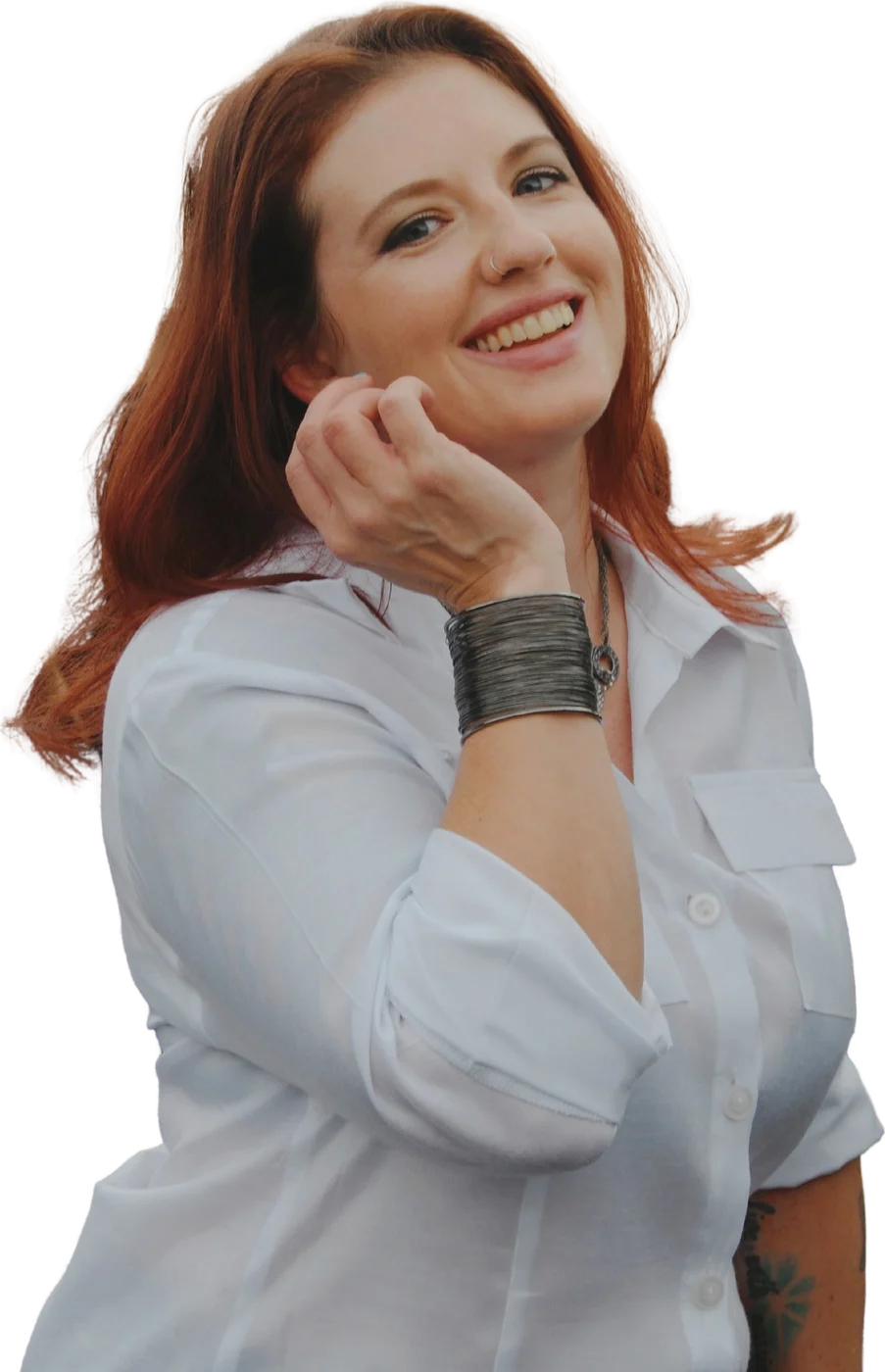Jamie Gantt smiling, resting her chin on her hand