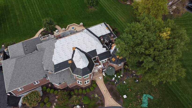 Mid-project: new underlayment installed on a large estate home
