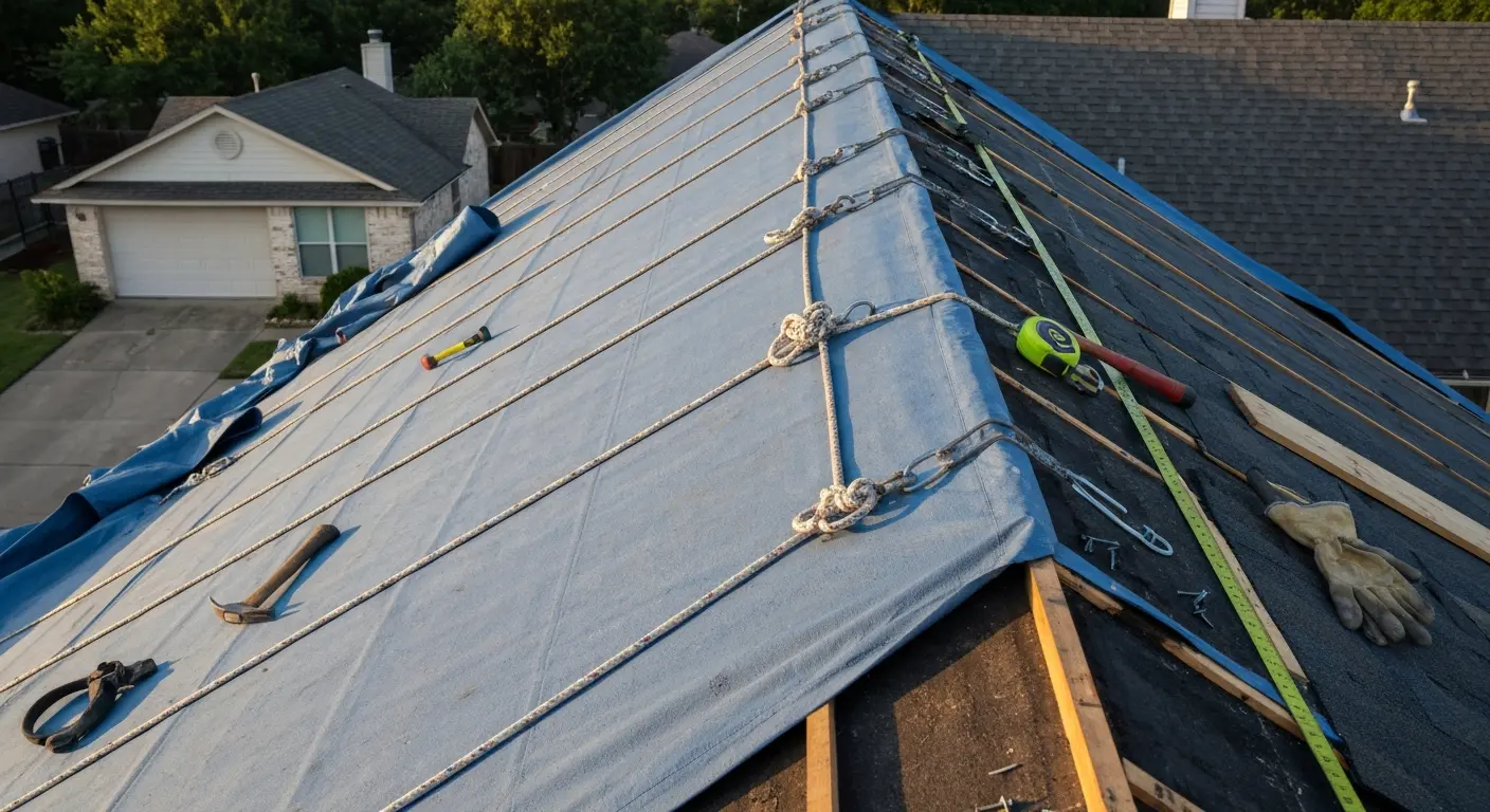 Emergency roof tarping after storm