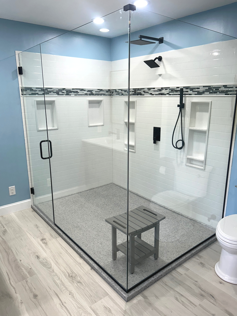 Onyx shower installation with custom tile surround in London KY