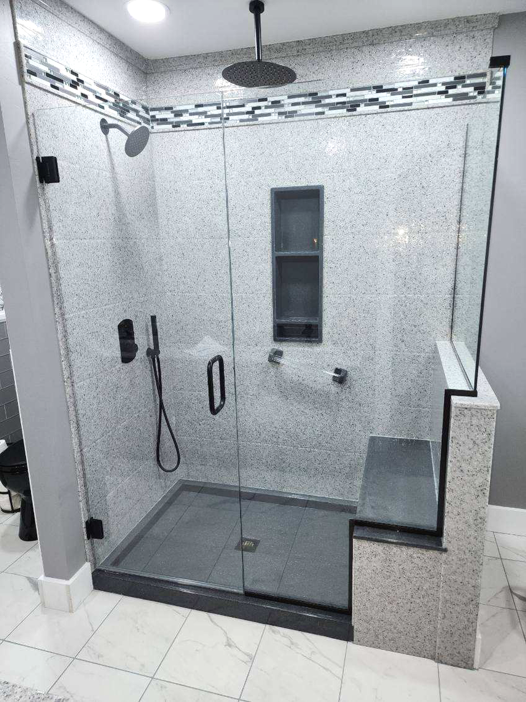 Beautiful bathroom remodel with Onyx shower installed by Combs Installation Group in London KY