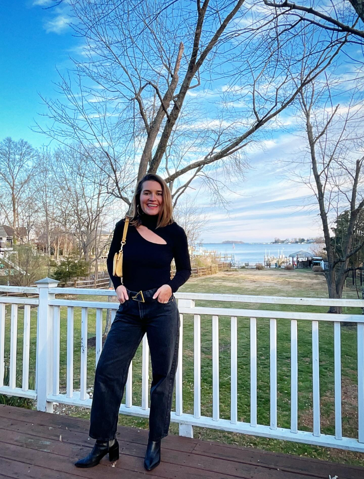 Black Cutout Top + Straight Jeans