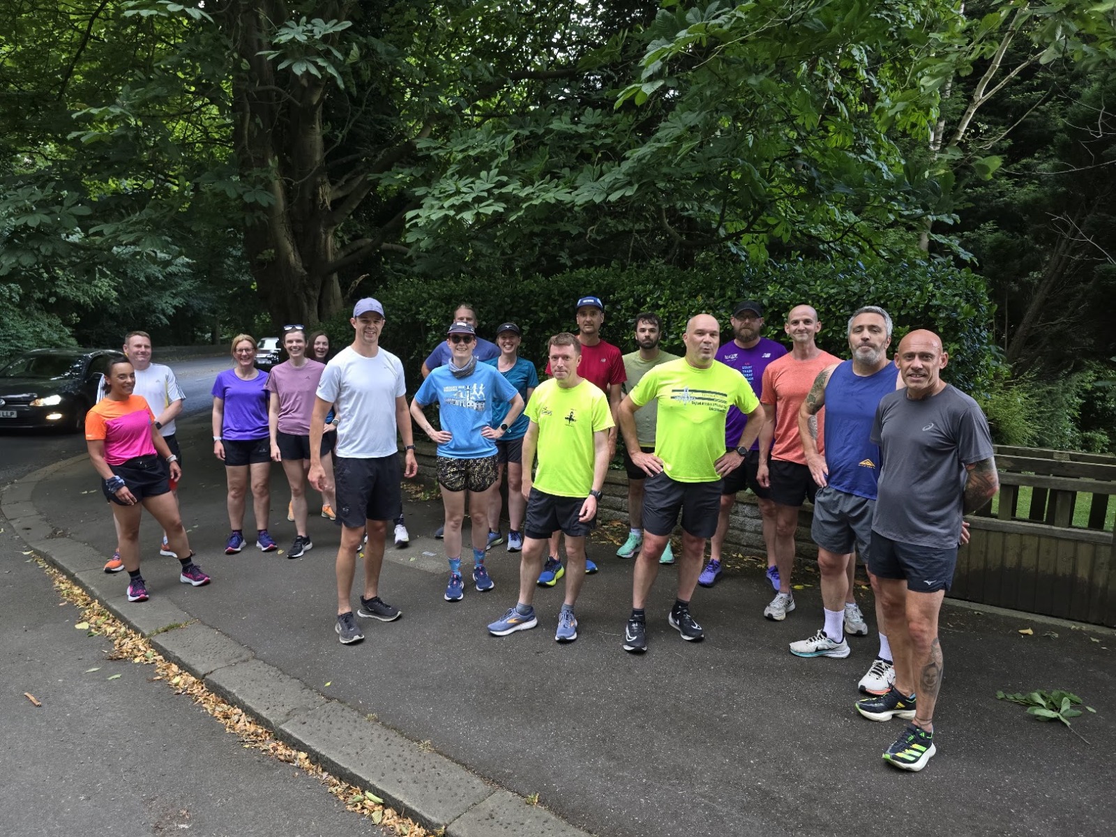 Lindley Running Club members posing together after a group run in Huddersfield