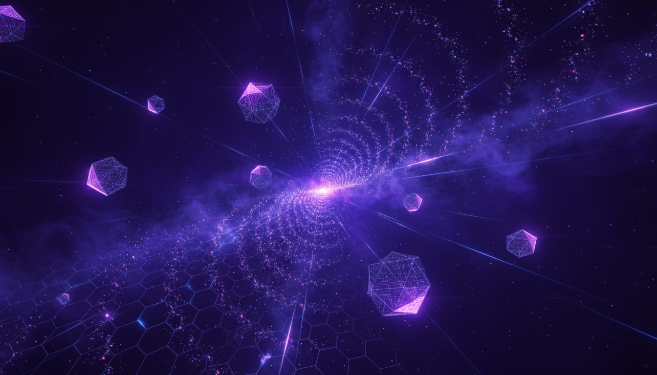 Electric violet and deep purple abstract geometric particle system symbolizing digital business transformation for Florida