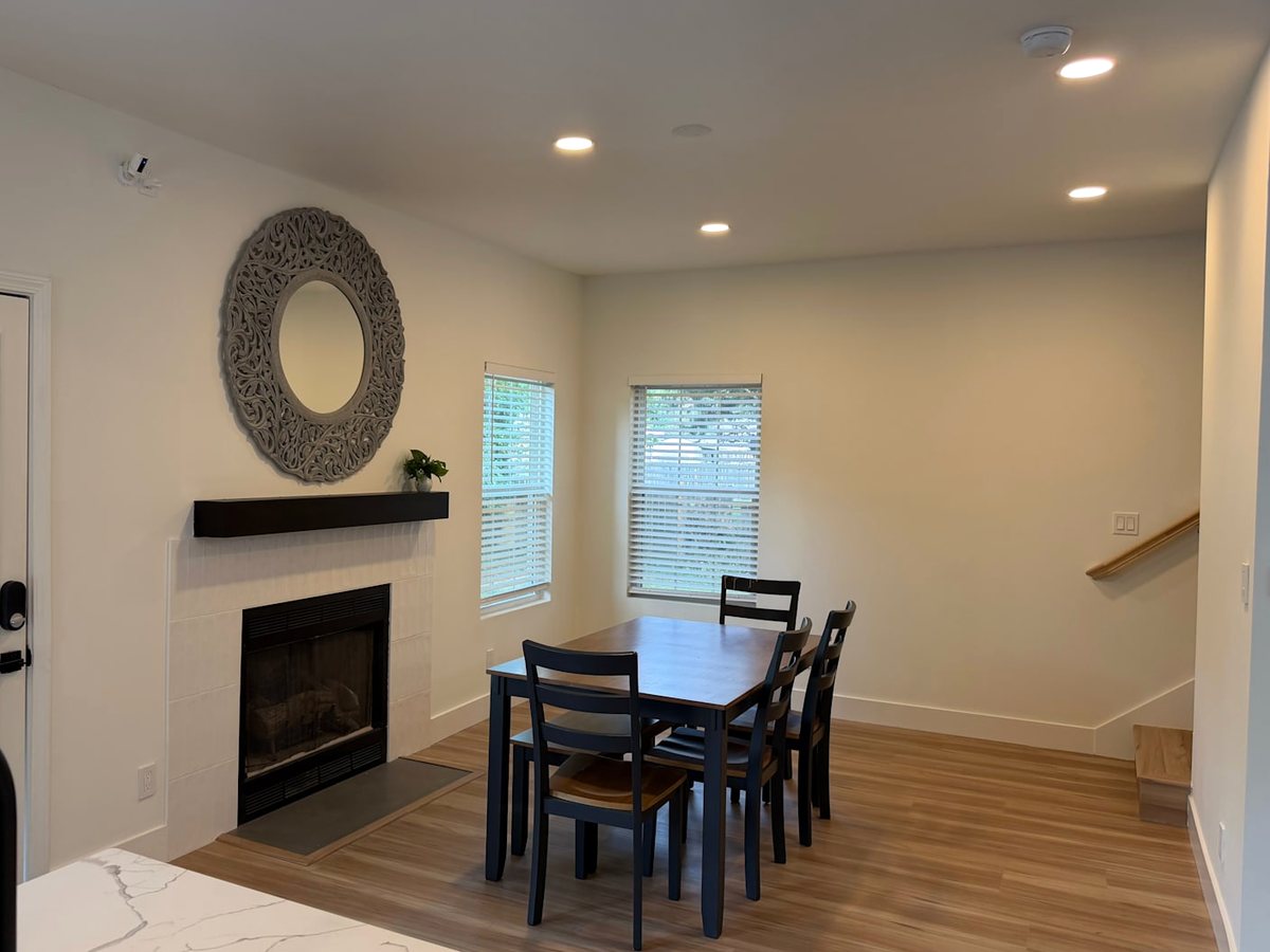 Dining area with fireplace