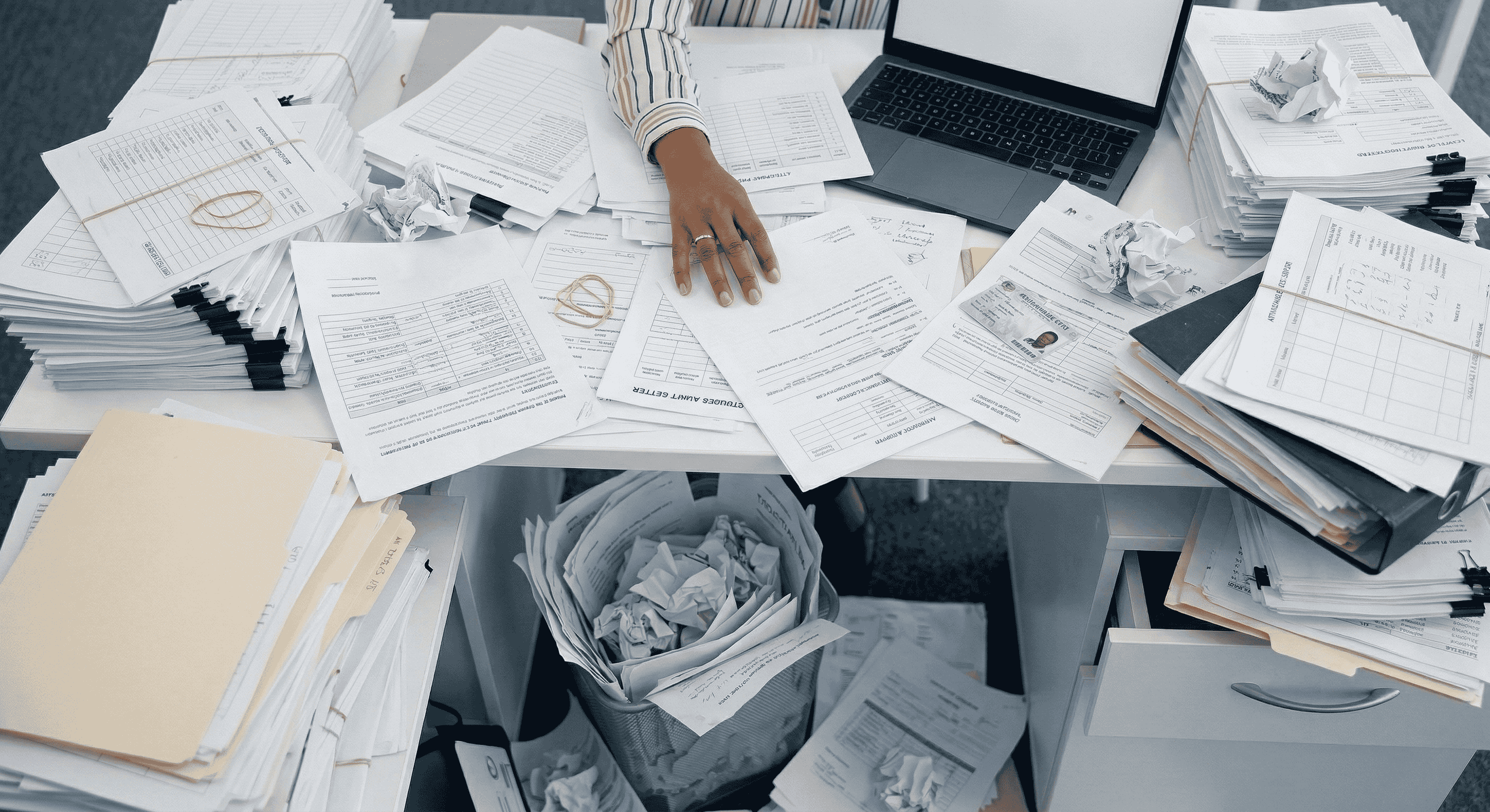 Visual representation of lost physical paperwork and registers