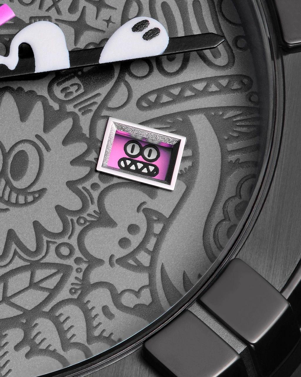 Maurice Lacroix AIKON Quartz Wotto Limited Edition showing the WOTTO-pattern dial and pink accents