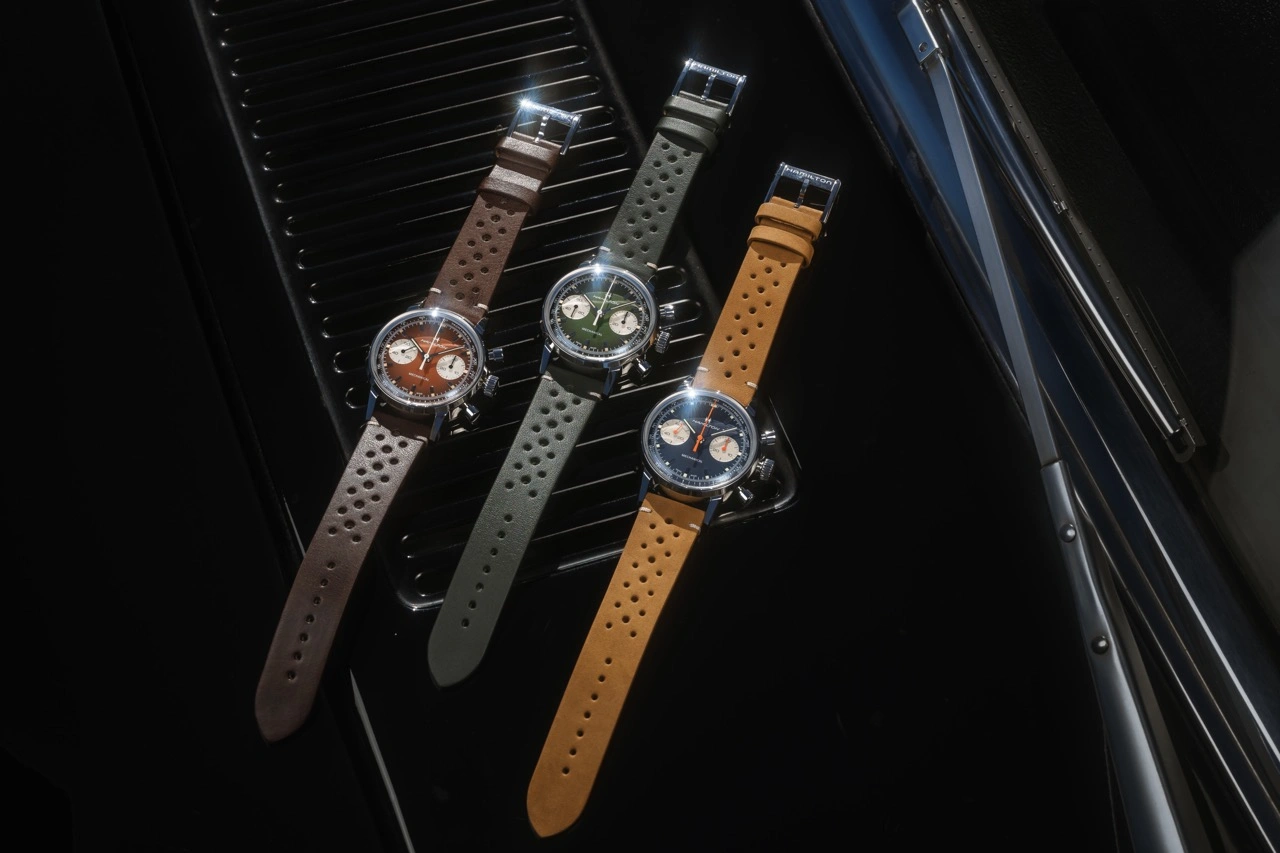 Hamilton American Classic Chronograph H with Hunter Green gradient dial and perforated leather strap