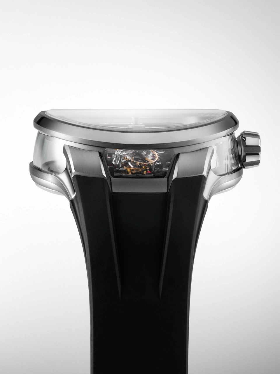 Side view of the Greubel Forsey Tourbillon 24 Secondes Architecture GF01H Final Edition highlighting the openworked movement