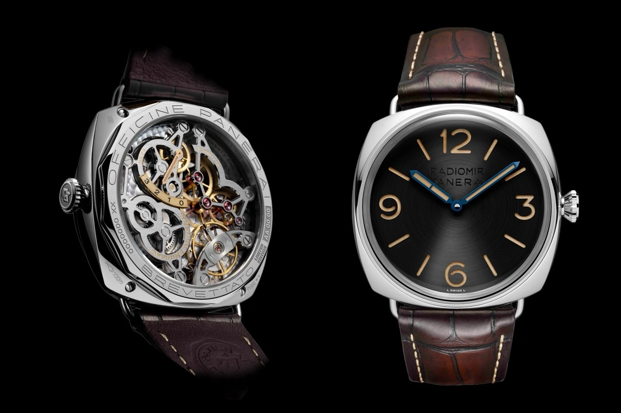 Close-up of Panerai Radiomir Viaggio nel Tempo Experience PAM01729 with bronze case and California dial