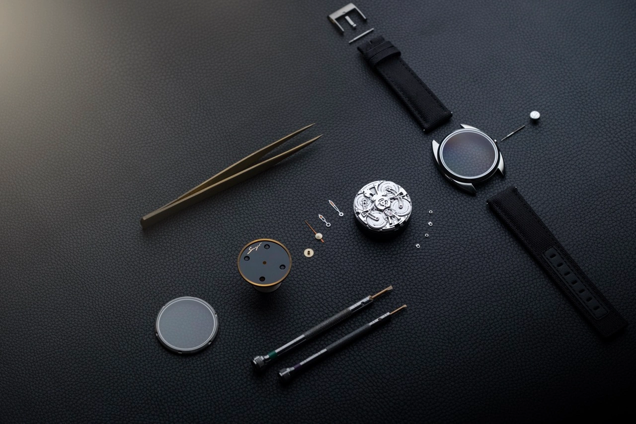 Singer Reimagined Caballero Titanium close-up highlighting velvet-touch dial and golden flange