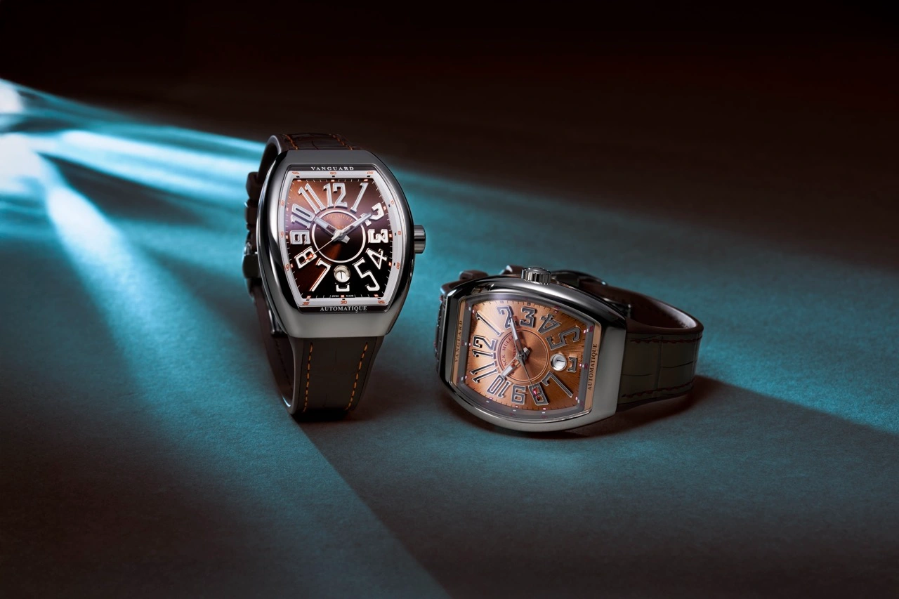 Side profile of the Franck Muller Vanguard Sport highlighting sculpted case lines