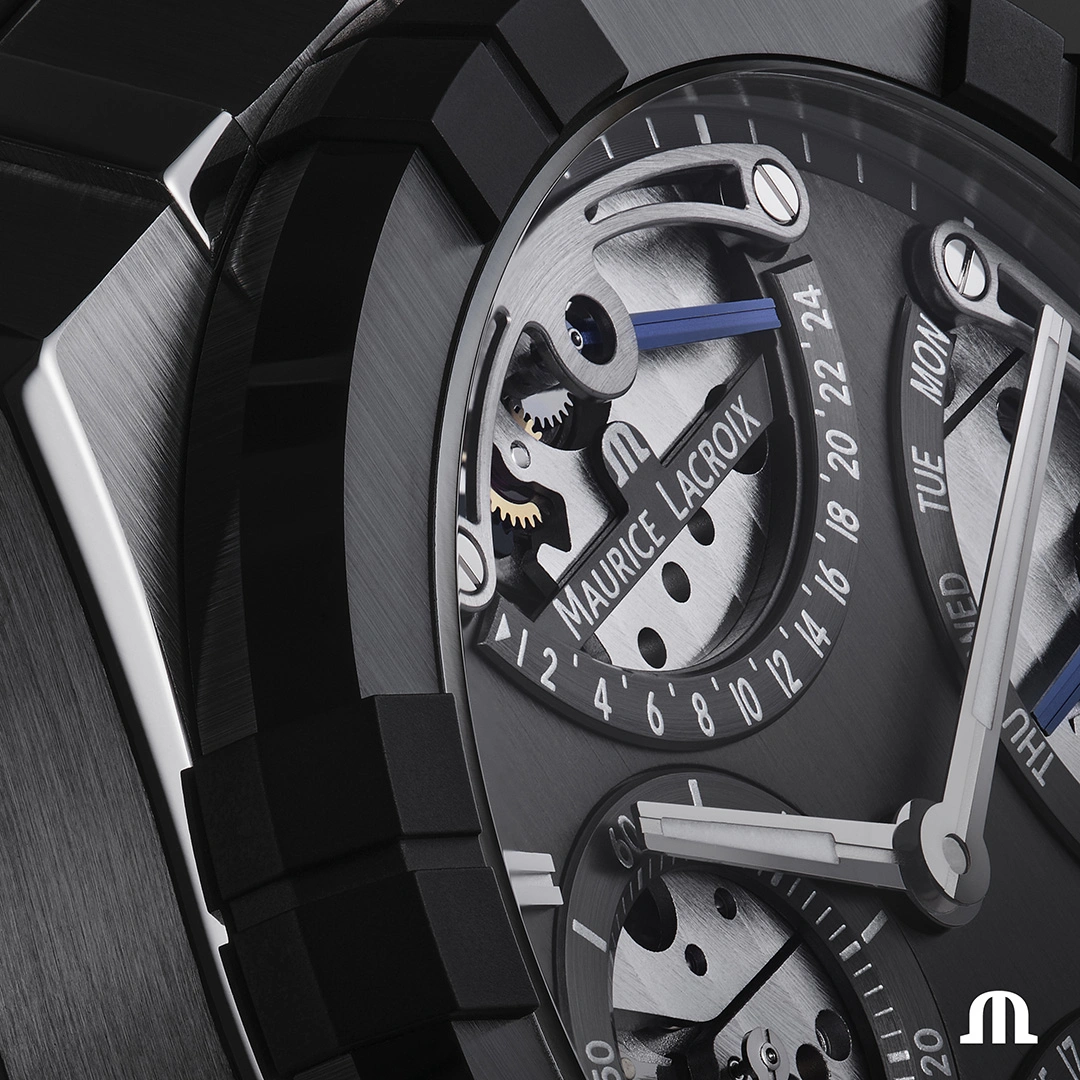 Maurice Lacroix AIKONIC Master Triple Retrograde with black bi-rubber strap and ML Easy Change system
