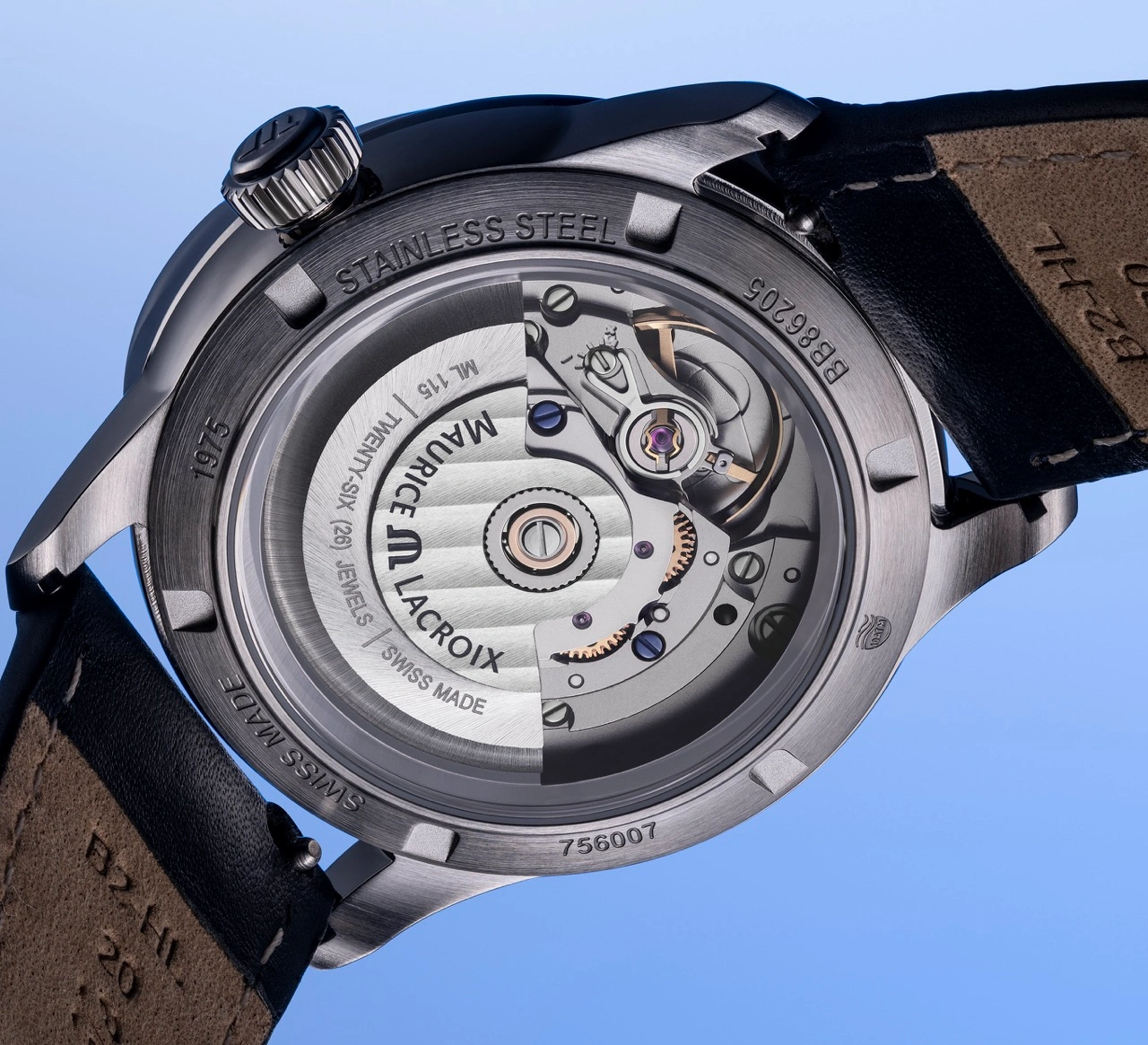 Profile view of the Maurice Lacroix 1975 case showing brushed and polished finishes