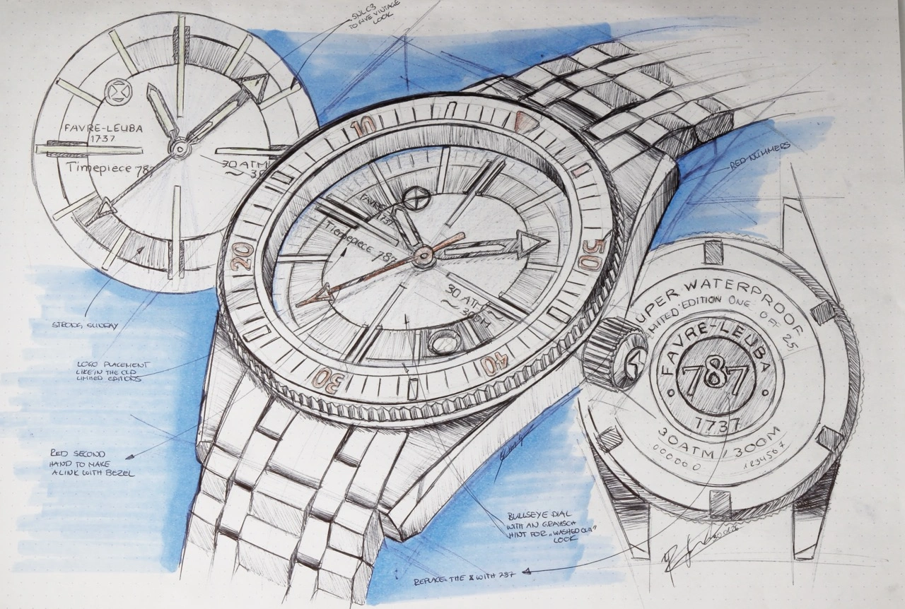 Favre Leuba Deep Raider Revival x Timepiece 787 on five-link stainless steel bracelet