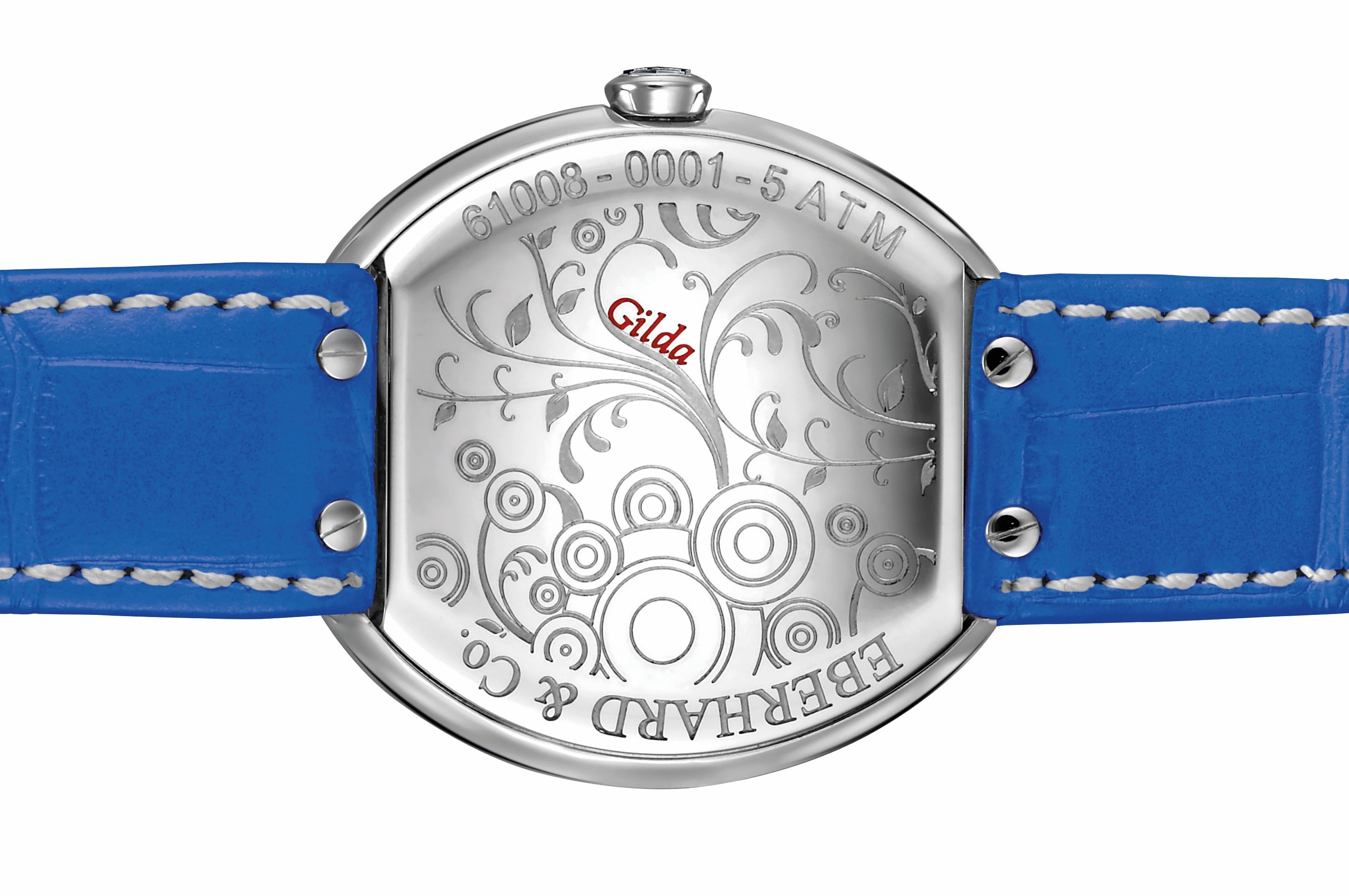Detail of the Eberhard & Co Gilda Peacock dial with radiating peacock feather engraving