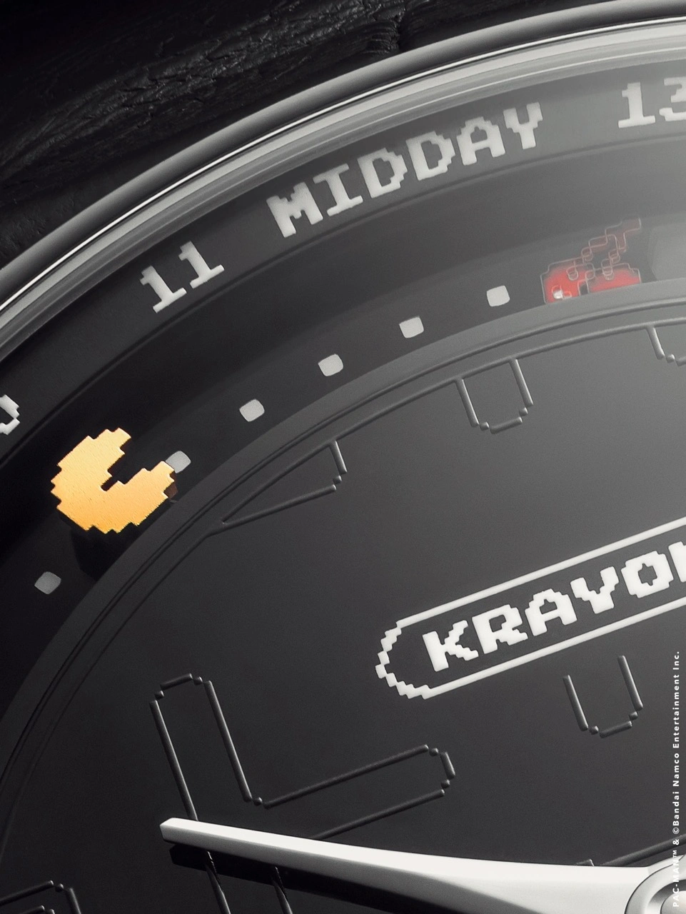 Krayon PAC-MAN platinum watch with onyx dial and arcade-inspired maze
