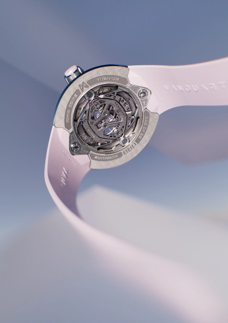 Vanguart Orb Pink Ceramic Titanium with coloured ceramic case flanks and flying tourbillon