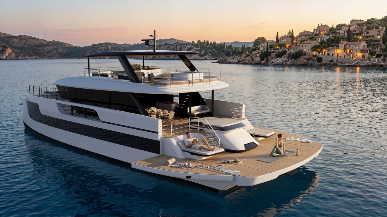 Aft Ocean Lounge of the Sunreef Ultima 88 configured as a waterside leisure and water sports zone