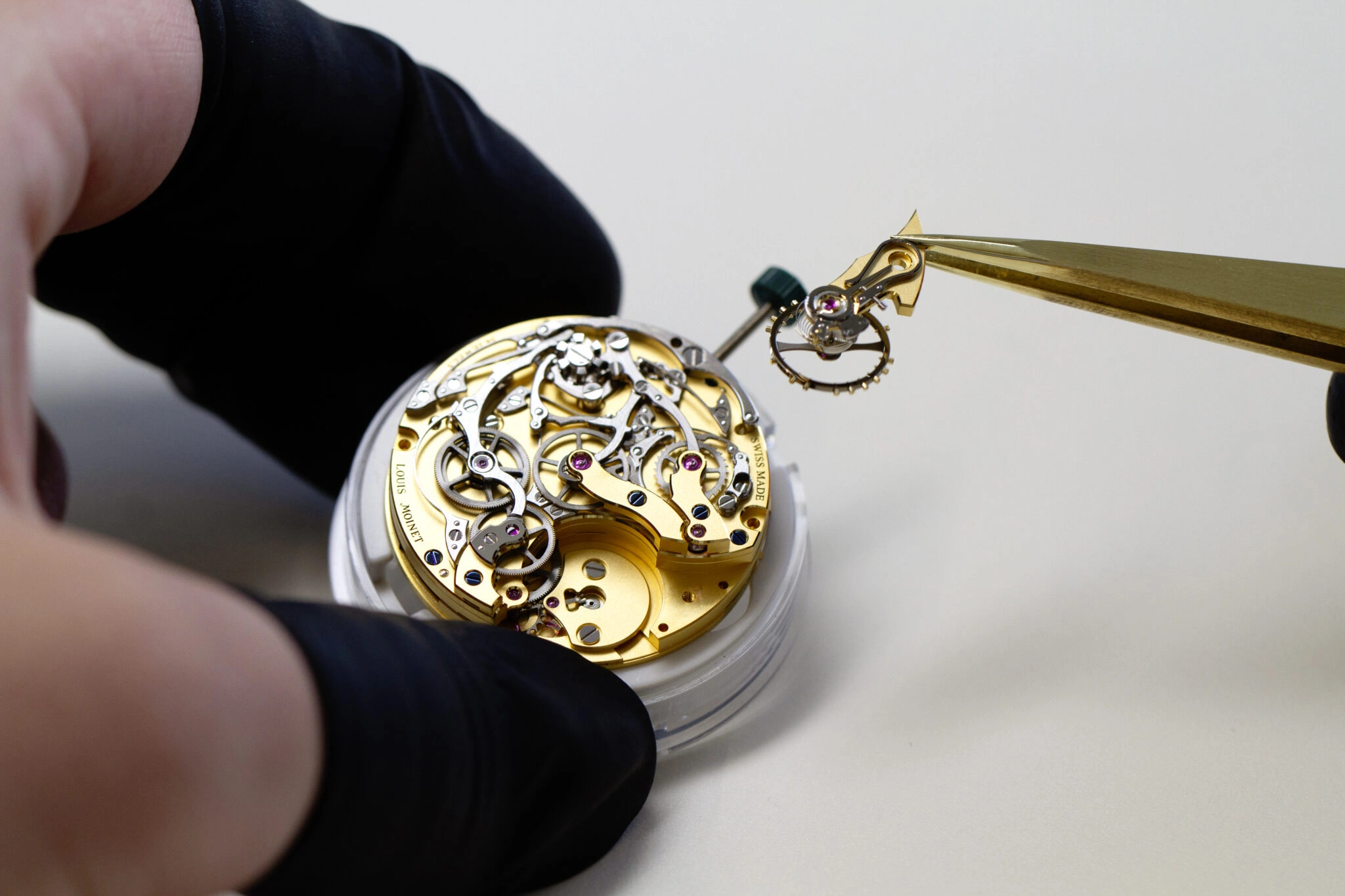 Rear view of the Louis Moinet 1816 Chronograph showcasing the LM1816 hand-wound chronograph calibre