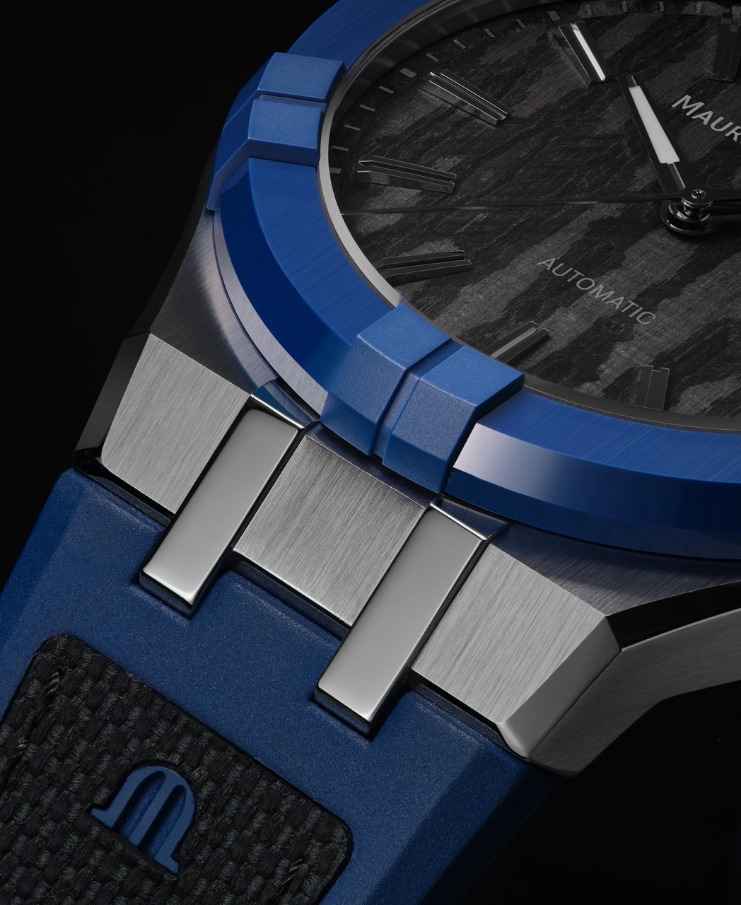 Profile view of the Maurice Lacroix AIKONIC case with ceramic bezel and ML Easy Change system