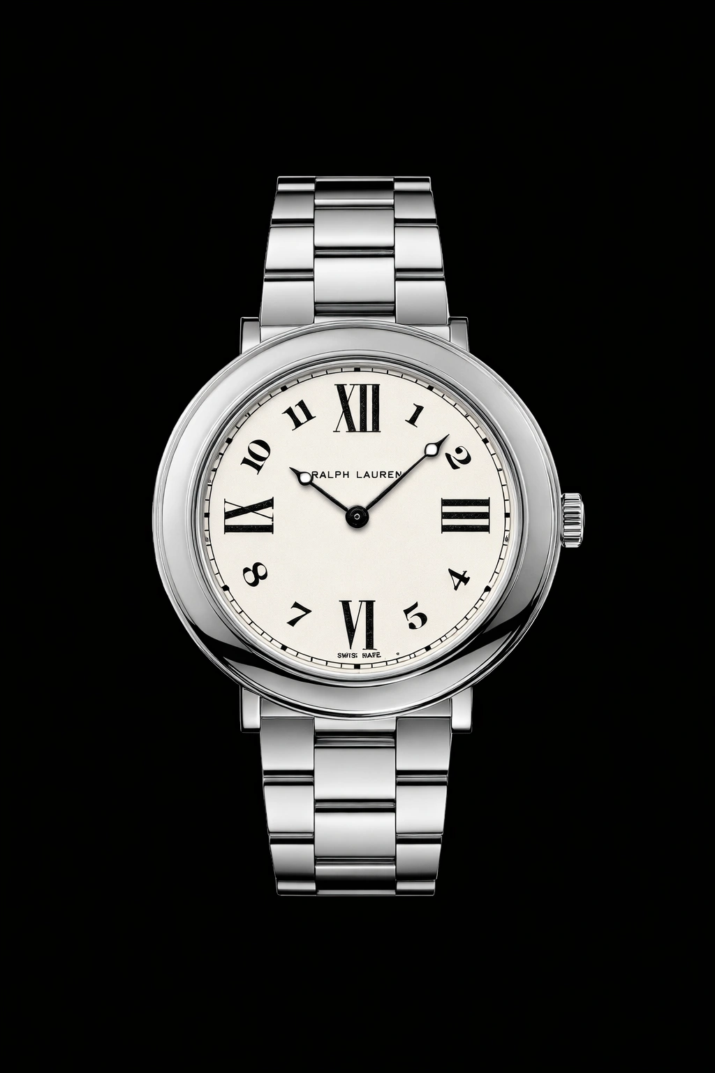 Close-up of the Ralph Lauren 888 38mm white lacquered dial with mixed numerals