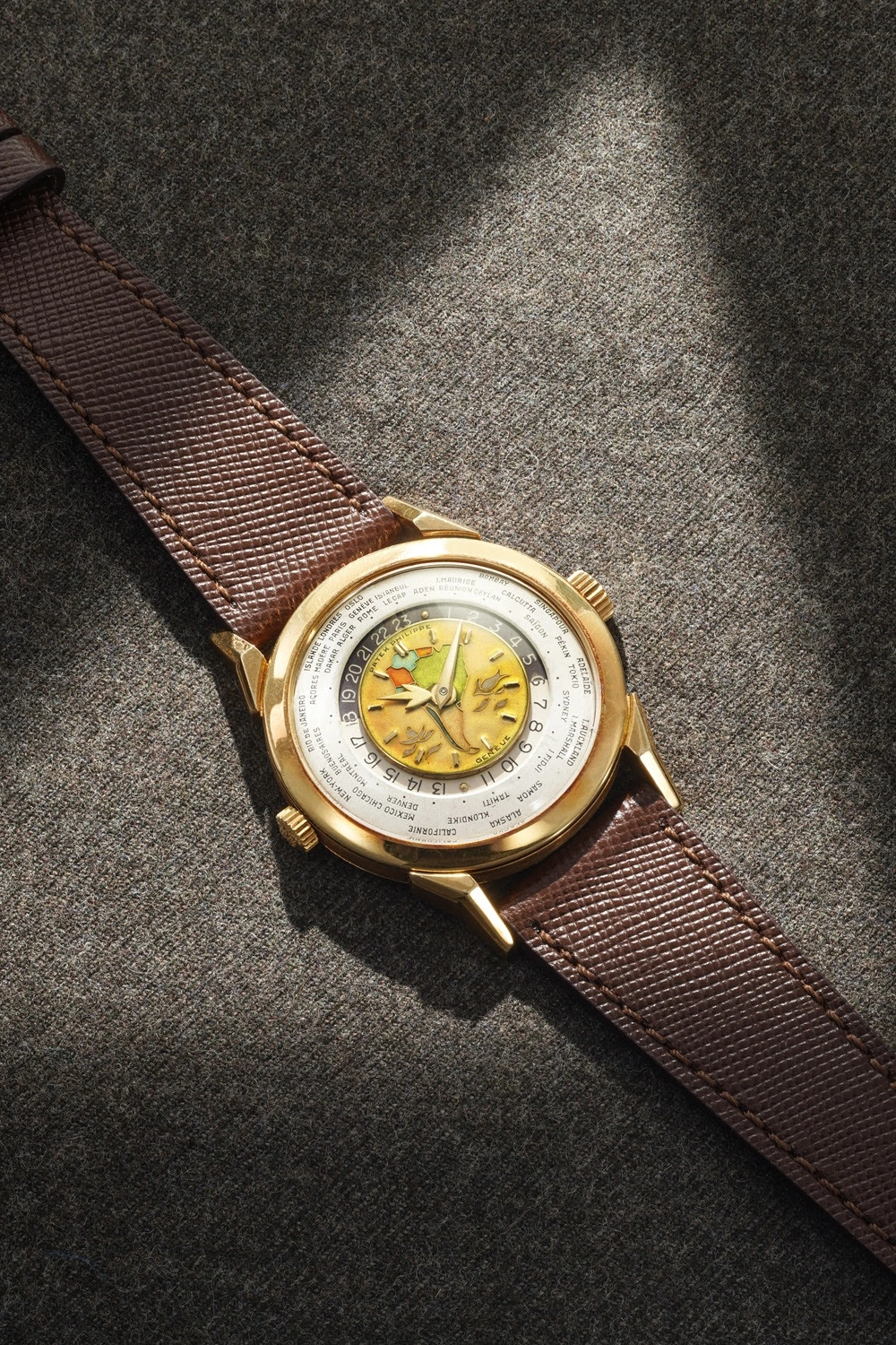 Side profile of the Patek Philippe Ref. 2523 showing the dual crowns and case architecture
