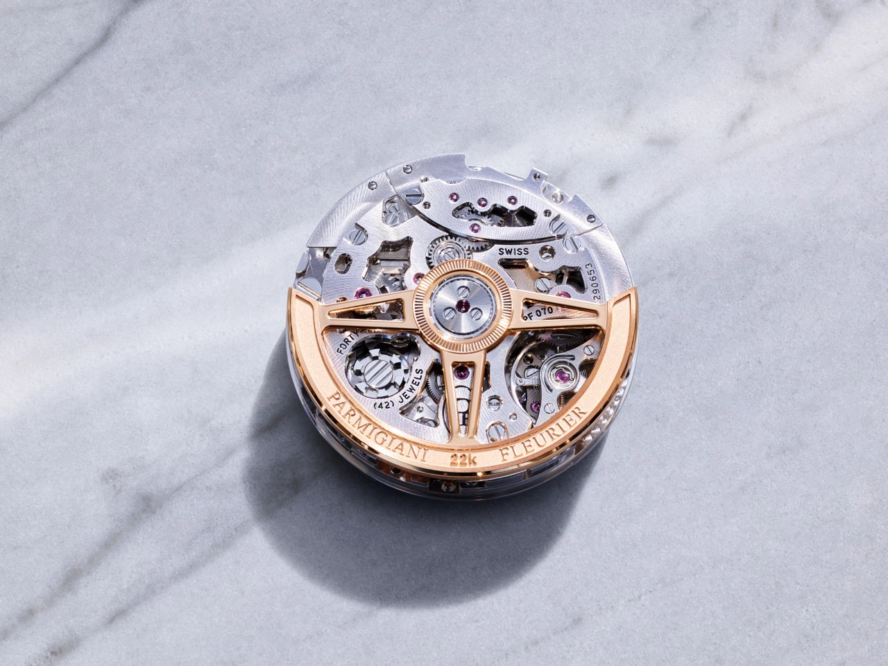 Profile view of the Parmigiani Fleurier Tonda PF Sport Chronograph Steel Silver Verzasca with knurled bezel