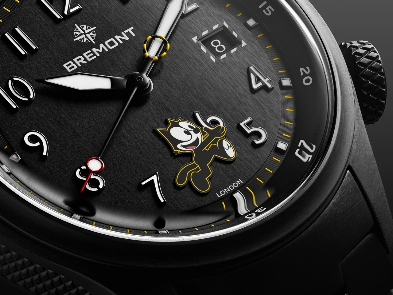Caseback of the Bremont Altitude MB Meteor Felix the Cat with decorated rotor
