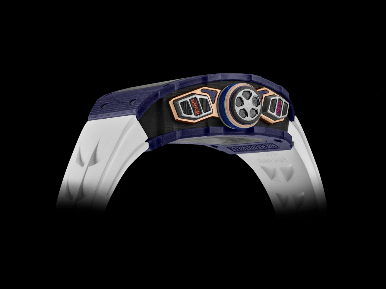 Rear and dial perspective of the Richard Mille RM 41-01 Tourbillon Soccer highlighting skeleton architecture