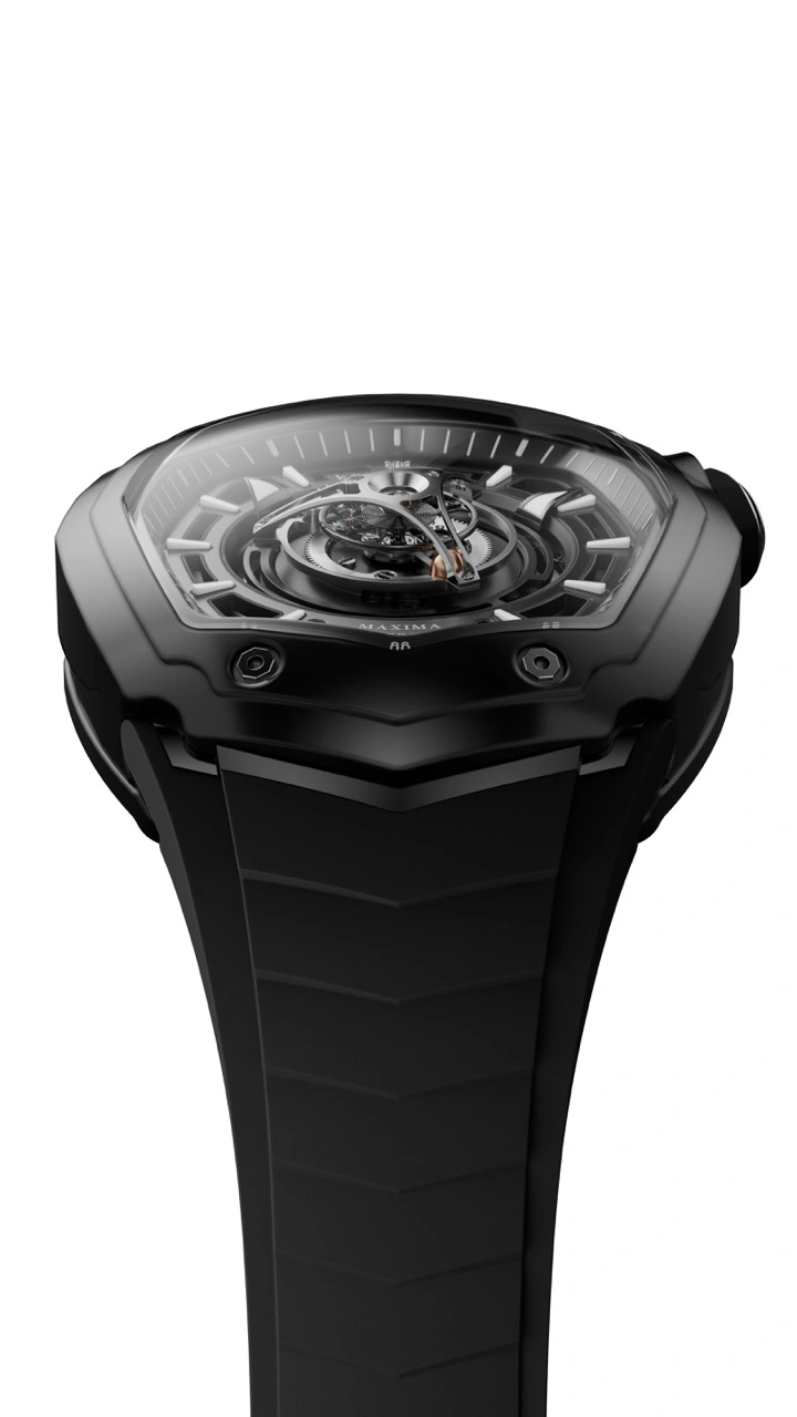 Kerbedanz Maxima GR8 39mm black and white ceramic editions side by side highlighting the central flying tourbillon