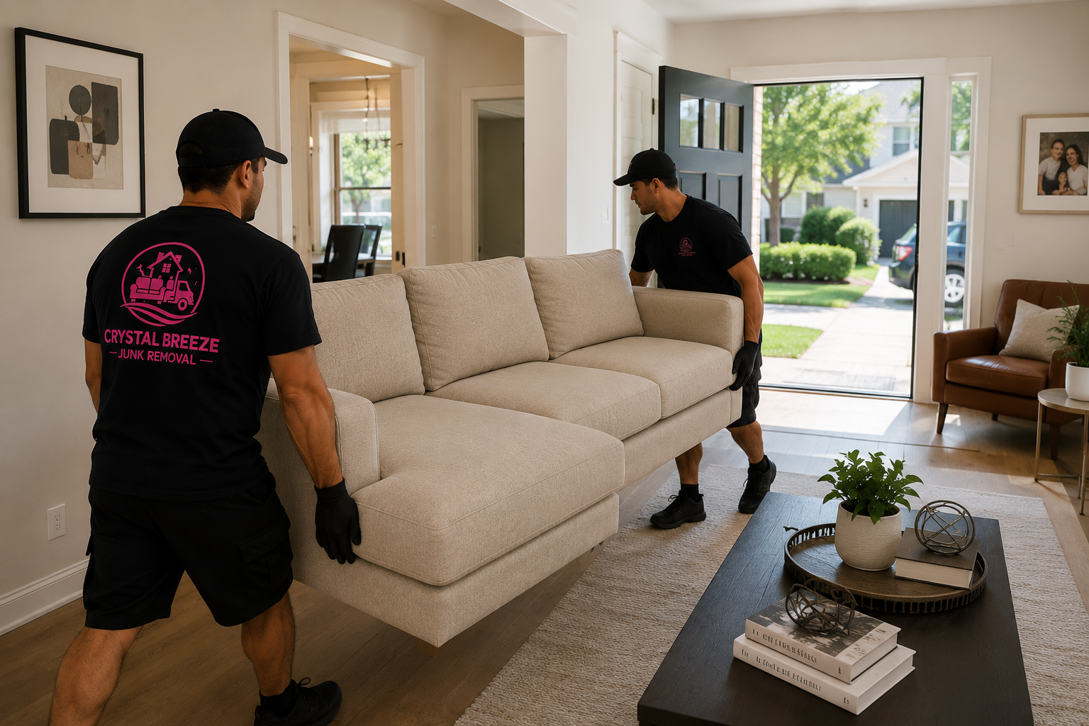 Crystal Breeze crew carrying a couch from a home