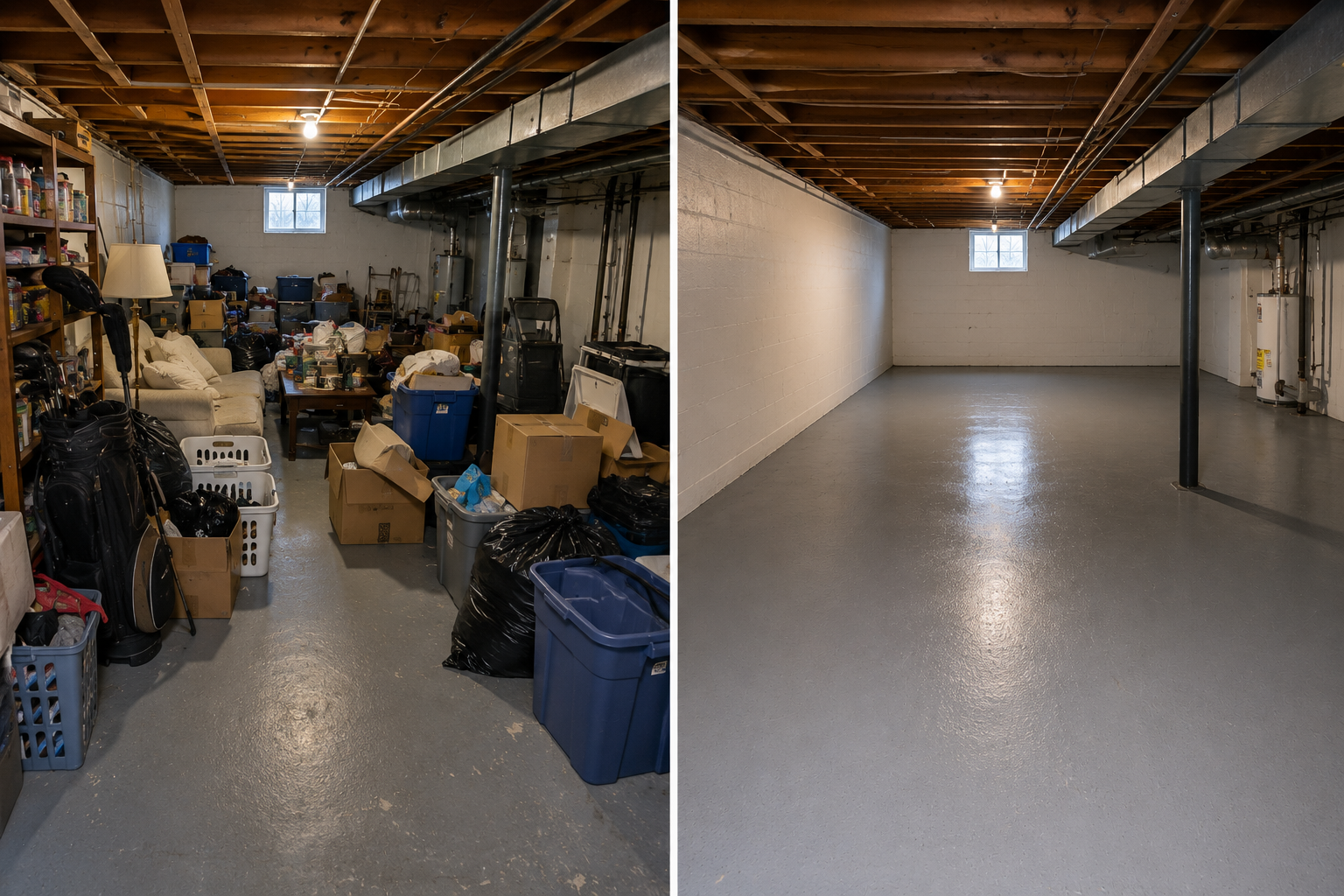 Basement cleanout before and after example
