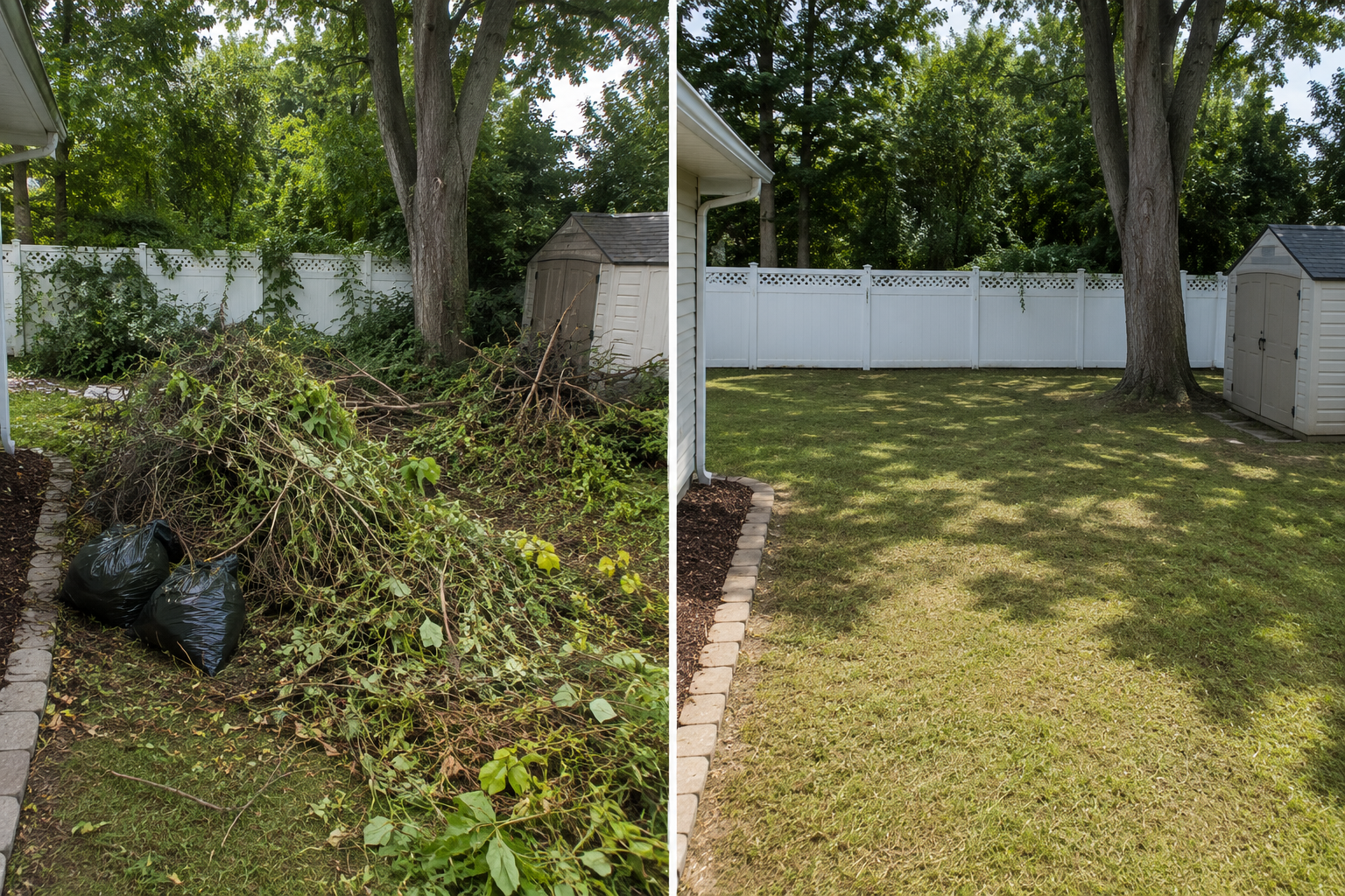 Yard cleanup before and after example