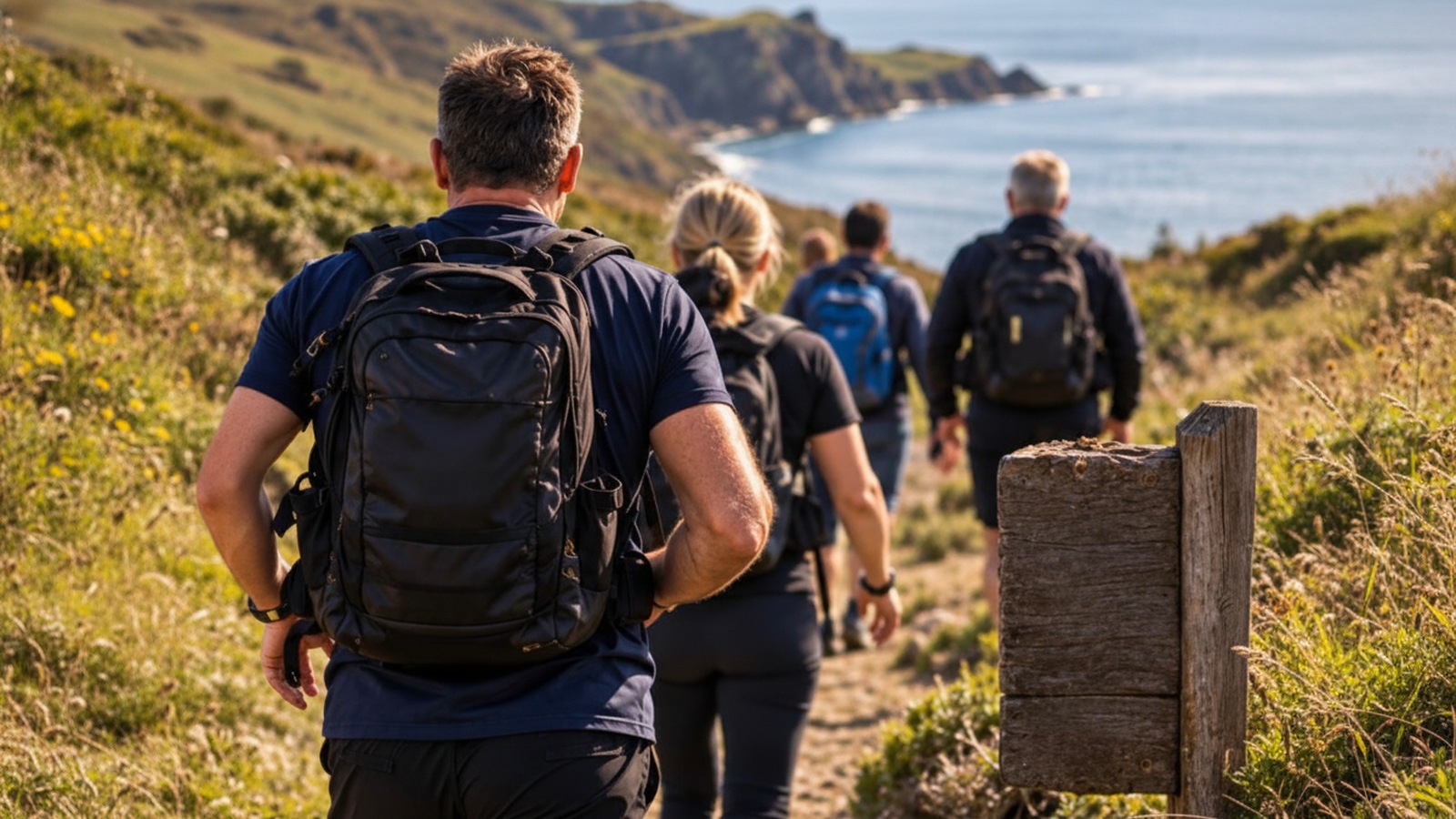Group on an outdoor coastal walk together
