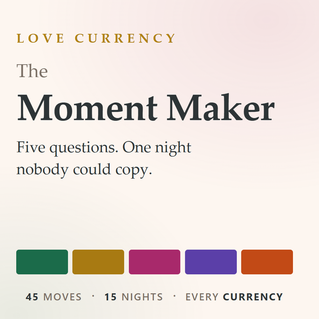 The Moment Maker — 45 moves, 15 nights, every love currency