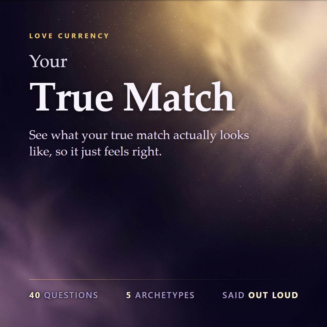 Your True Match — 40 questions, 5 archetypes, said out loud