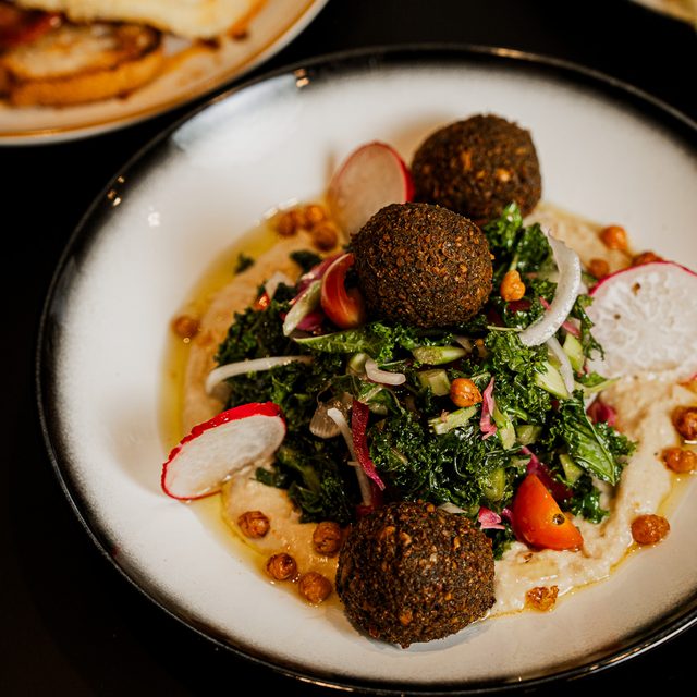 Falafel Bowl with kale, radish and spiced chickpeas