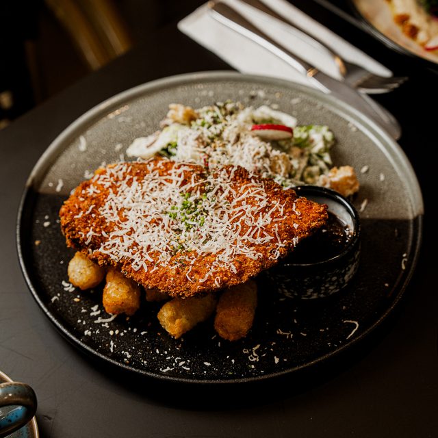 Panko Herb Chicken Schnitzel with mini Caesar salad