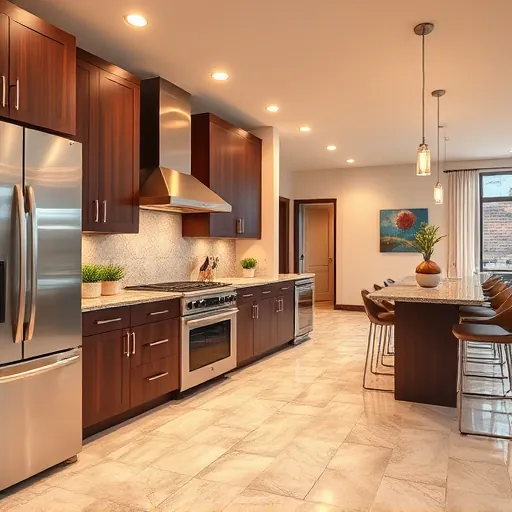 Modern kitchen remodel in Thornton IL with dark wood cabinets, stainless steel appliances, granite counters, and spacious layout.