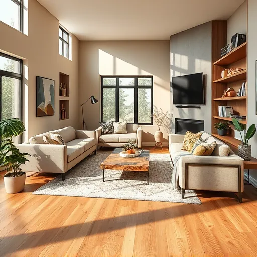 Remodeled living room in Whiting IN with modern decor, natural light, and elegant furnishings highlighting craftsmanship.