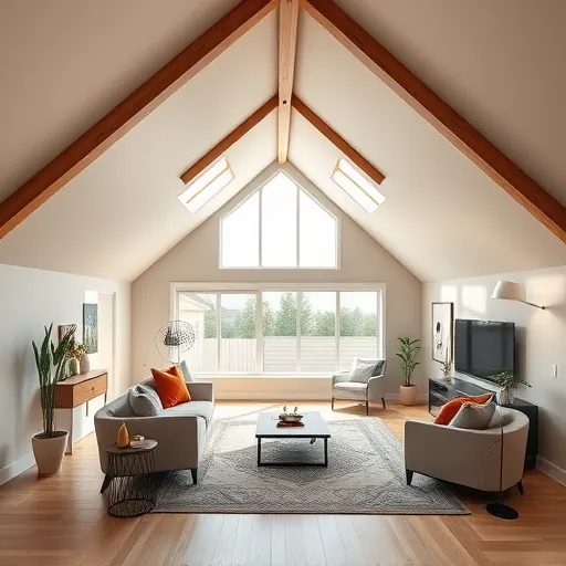 Beautiful finished attic conversion in East Chicago with vaulted ceilings, large windows, modern furniture, and stylish decor