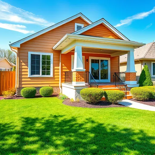 Brightly painted modern house in East Chicago with lush lawn, large windows, and detailed exterior showcasing expert craftsmanship