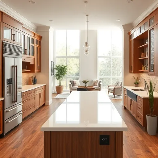 Modern kitchen remodel in Country Club Hills IL featuring sleek appliances, spacious island, and warm wood cabinetry.