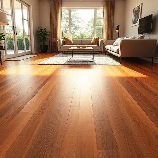 Freshly installed polished oak hardwood flooring in a modern East Chicago living room with minimalist furniture and natural light