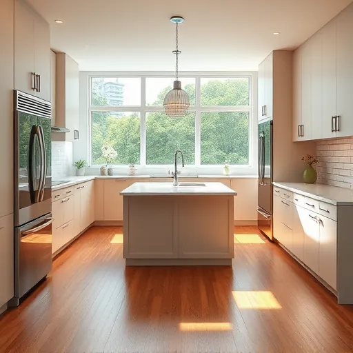 Renovated kitchen in East Chicago with modern cabinetry, quartz island, and stylish lighting. Bright and inviting space.
