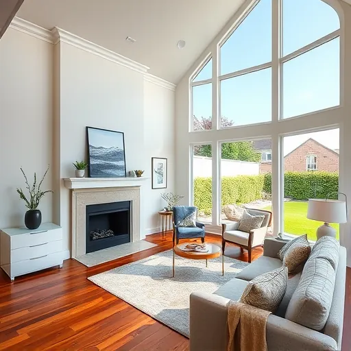 Renovated living room in Olympia Fields IL with natural light, hardwood floors, modern fireplace, and chic decor.
