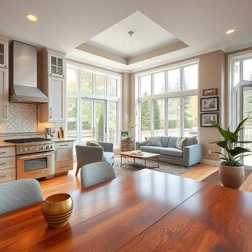 Remodeled kitchen and living area in Tinley Park, IL, featuring granite counters, stainless steel appliances, and natural light.